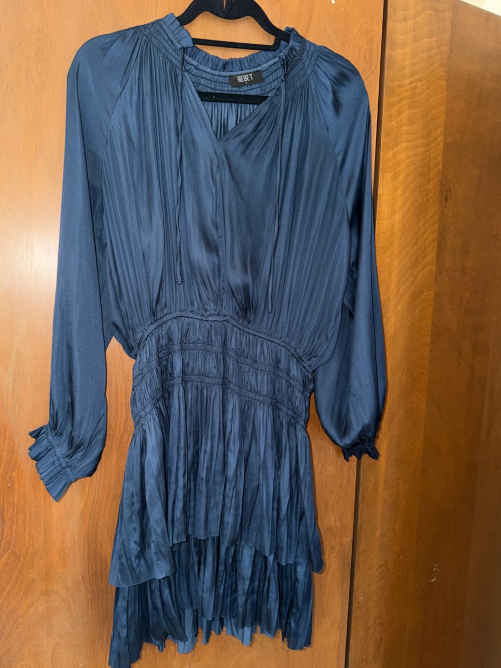 The Reset Navy Blue Pleated Long-Sleeve Tunic